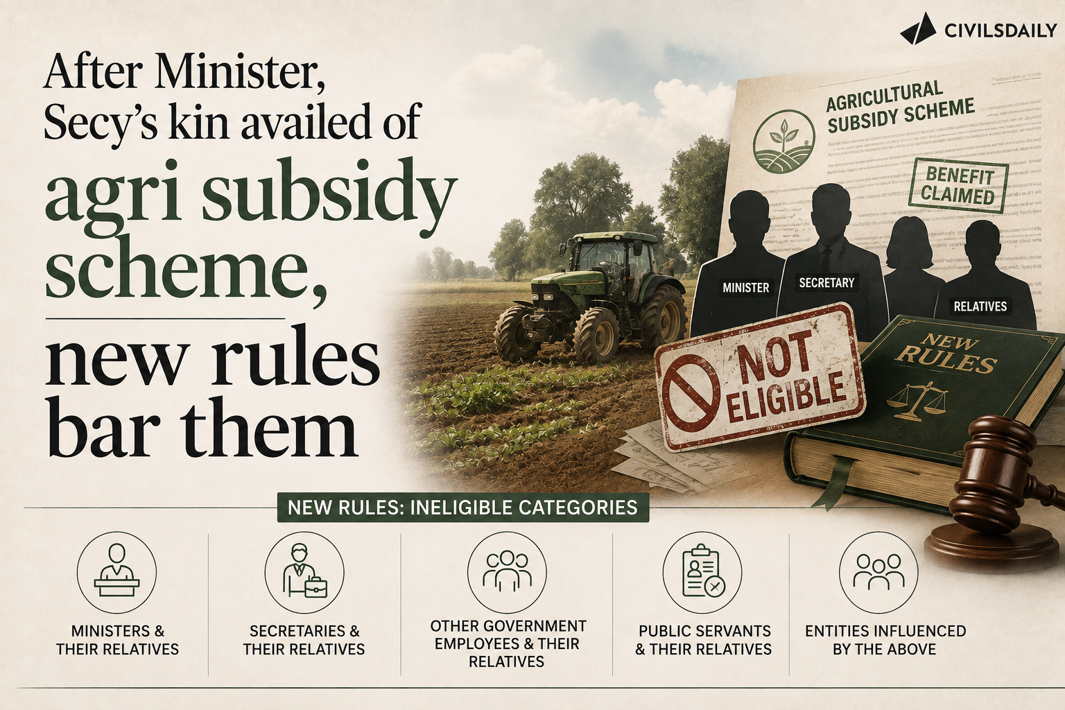 After Minister, Secy’s kin availed of agri subsidy scheme, new rules bar them
