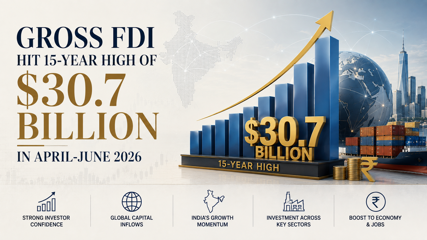 Gross FDI hit 15-year high of $30.7 billion in April-June 2026