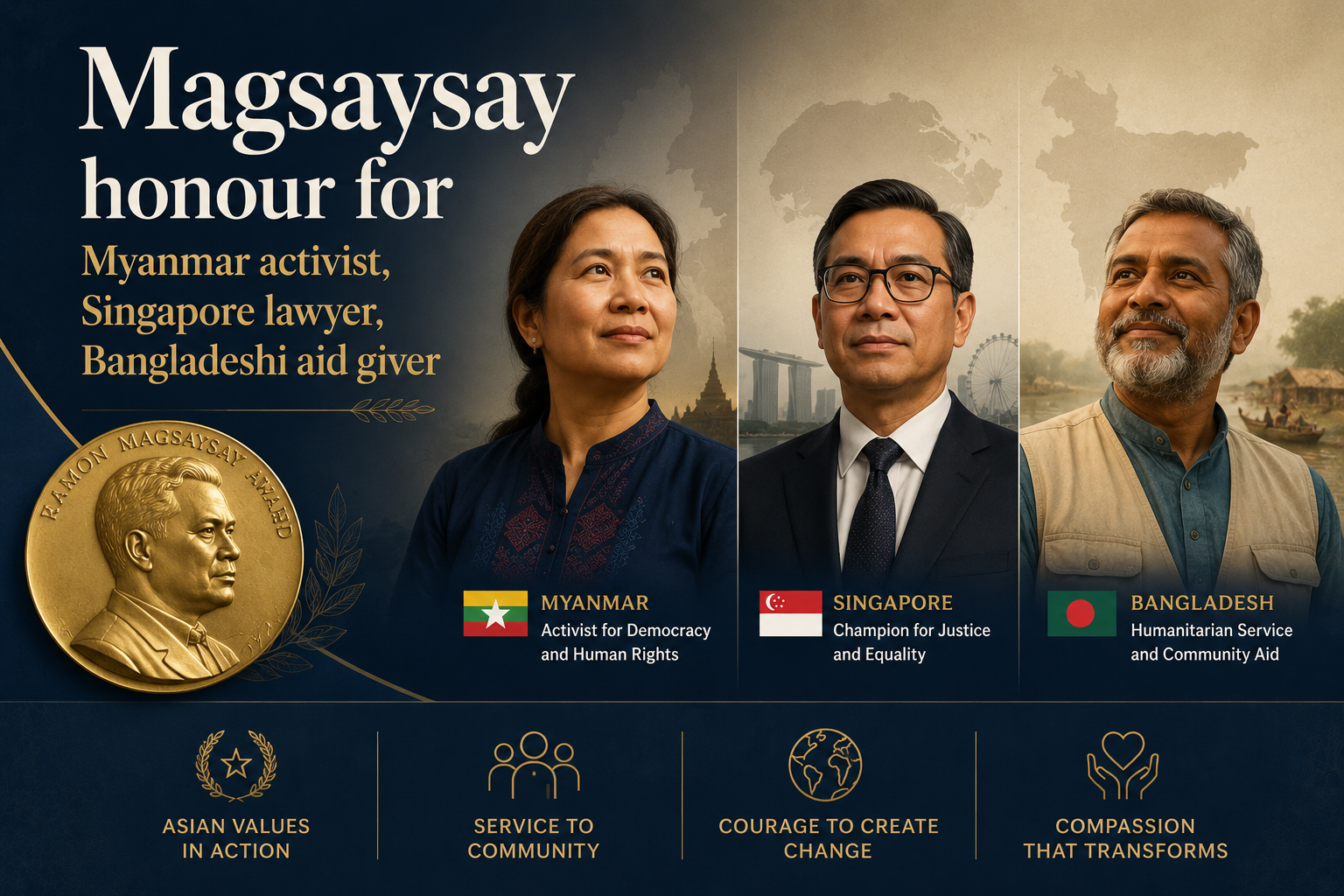 Magsaysay honour for Myanmar activist, Singapore lawyer, Bangladeshi aid giver