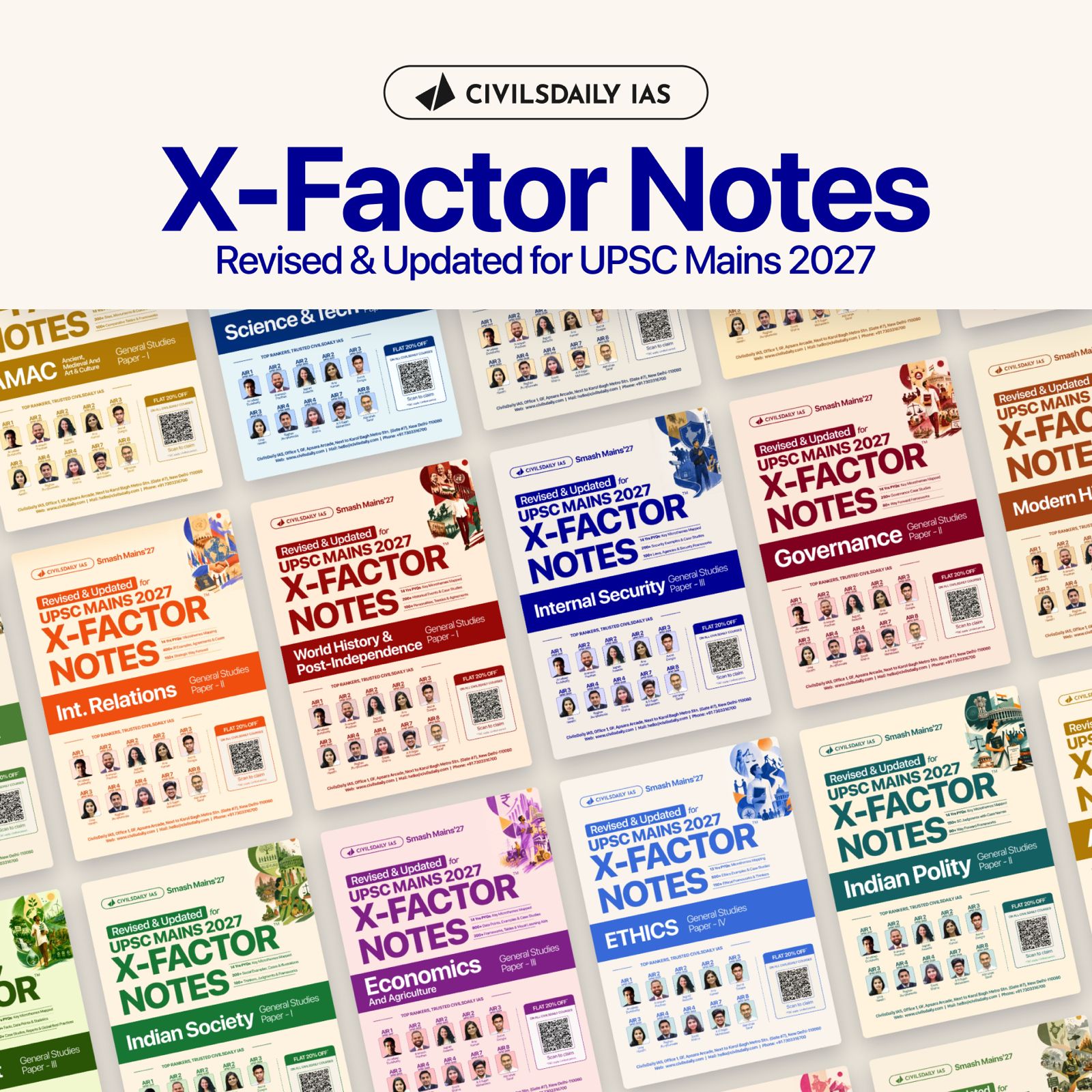 Revised and updated X-Factor Notes for UPSC Mains 2027: subject booklets