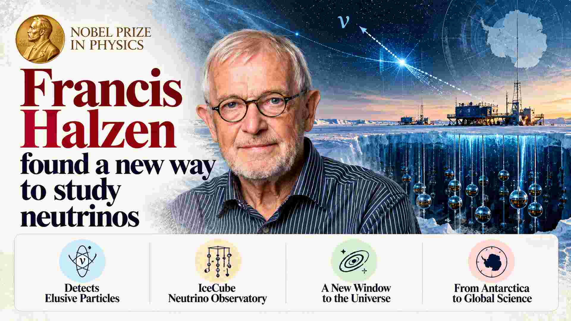 Nobel Prize in Physics: Francis Halzen found a new way to study neutrinos, the elusive particles that can reveal the mysteries of the cosmos, under Antarctic ice sheets