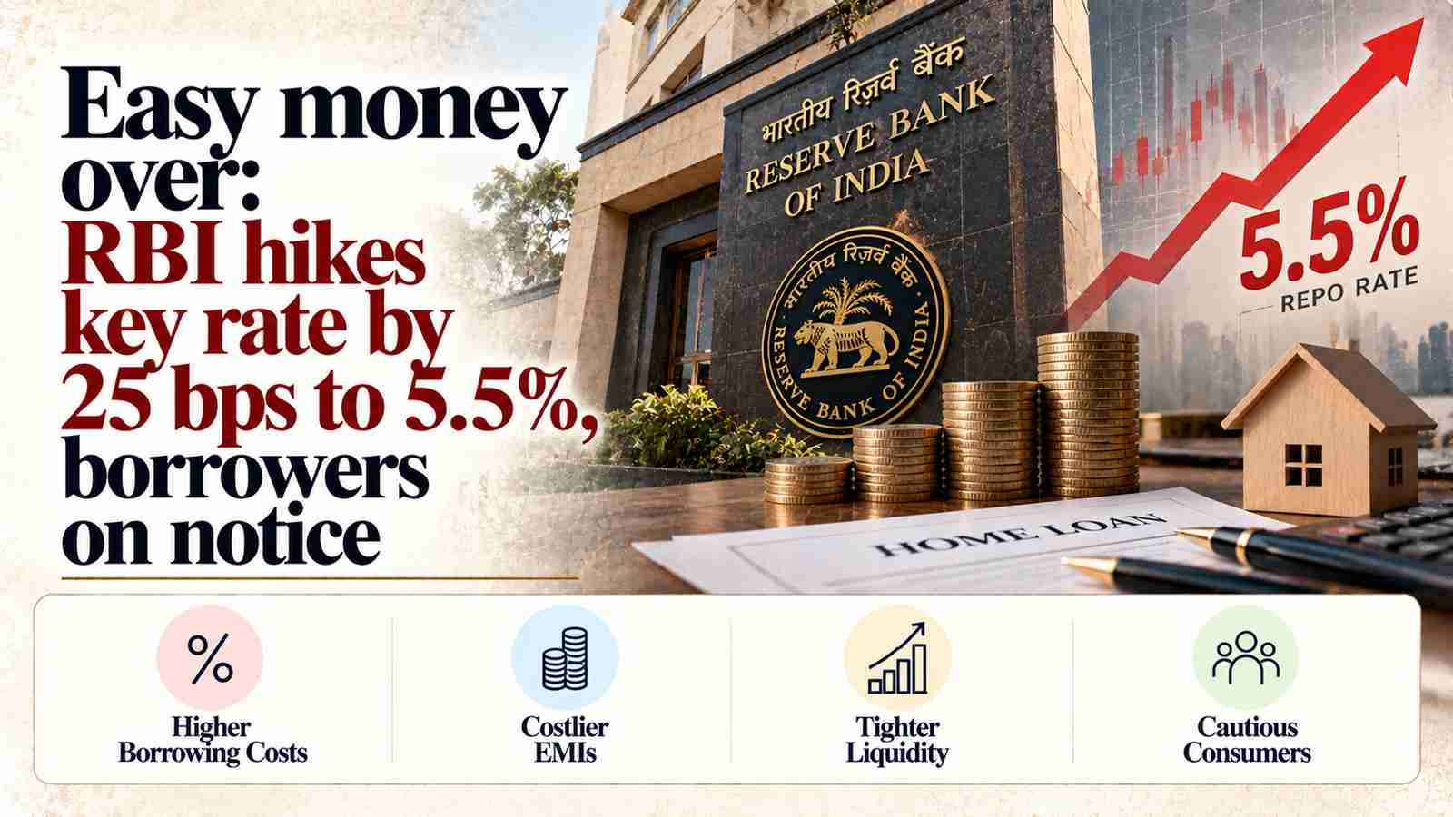 Easy money over: RBI hikes key rate by 25 bps to 5.5%, borrowers on notice
