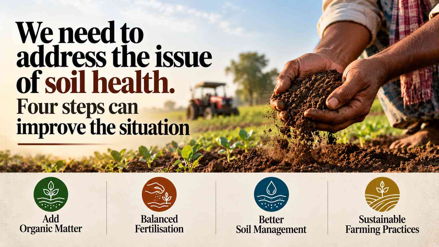 We need to address the issue of soil health. Four steps can improve the situation